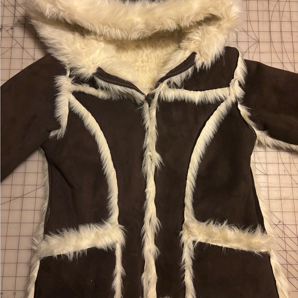 Brown Leather Faux Fur Trimmed Women's Jacket